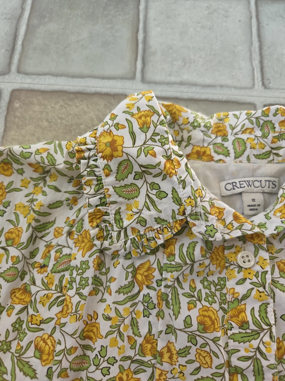 Girls Crewcuts Yellow Floral Button-Front Dress Size 12